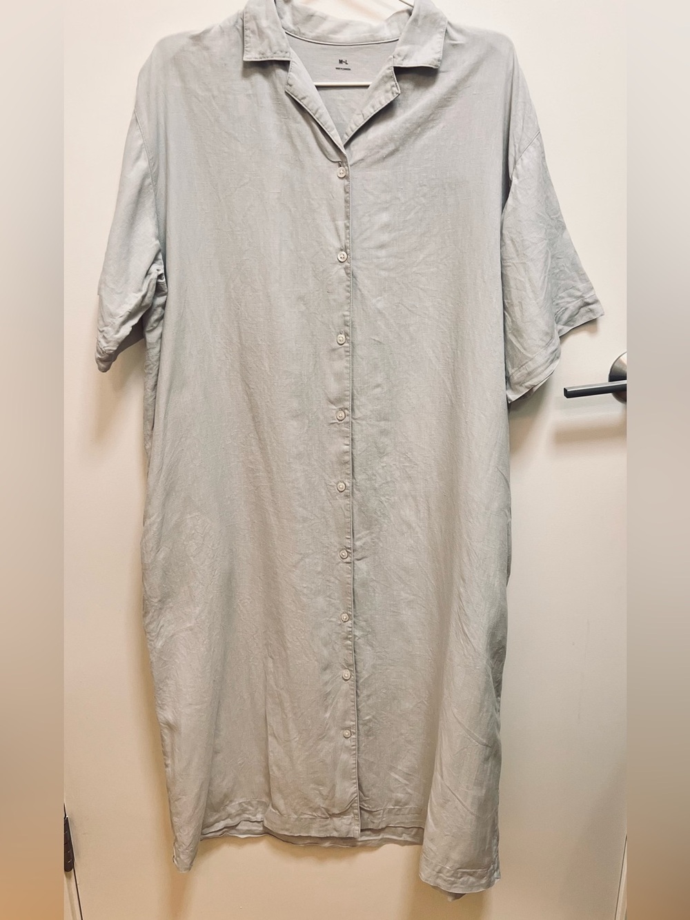 Muji Pale Blue Oversized Button-Down Linen Dress M/L